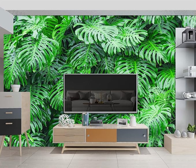 Tropical Botanical 3D Wallpaper Bedroom Green Leaf Plant Monstera murals Aesthetic Room Decor Living Room tv Background Large Wall Mural - 183"x120" Not Peel and Stick