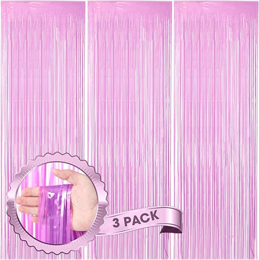 3 Pack 3.3 x 8.2 ft Pastel Purple Foil Fringe Backdrop Curtains, Tinsel Streamers Birthday Party Decorations, Fringe Backdrop for Graduation, Baby Shower, Gender Reveal, Disco Party