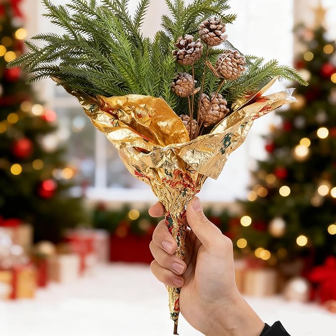Adnee 10 Yard Floral Foil Plant Pot Covers,Matte Texture Christmas Plant Pot Foil with Patterns,Golden Floral Pot Wrapping Paper for Christmas Home Flower Pot DIY decor