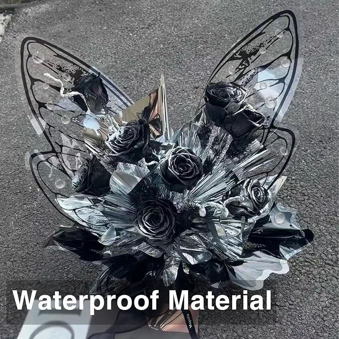 LLBWKC 20 Sets Butterfly Flower Wrapping Paper, Waterproof Butterfly Flower Bouquet Wrapping Paper, OPP Clear Floral Wraps for Florist Supplies, Gift Packaging, DIY Craft 20x22 in (White Butterfly)