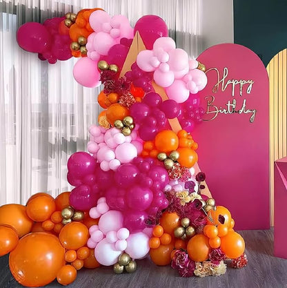 Pink and Orange Balloons 12 Inch Pastel Hot Pink Orange Latex Balloon with Gold Confetti Helium Party Balloons for Tropical Fall Birthday Halloween Baby Shower Thanksgiving Decoration