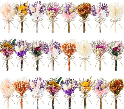 12/24 PCS Charming Dried Flowers Bouquet for Vase Various Dried Wildflowers with Stems Mini Handmade Wildflowers Natural Real Flowers Bulk Flowers Craft (Blossoms, 24 PCS)