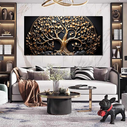 Tree Pictures Wall Decor Bedroom Black and Gold Wall Art for Living Room Large Wall Art for Office Large Size 29" x 58"