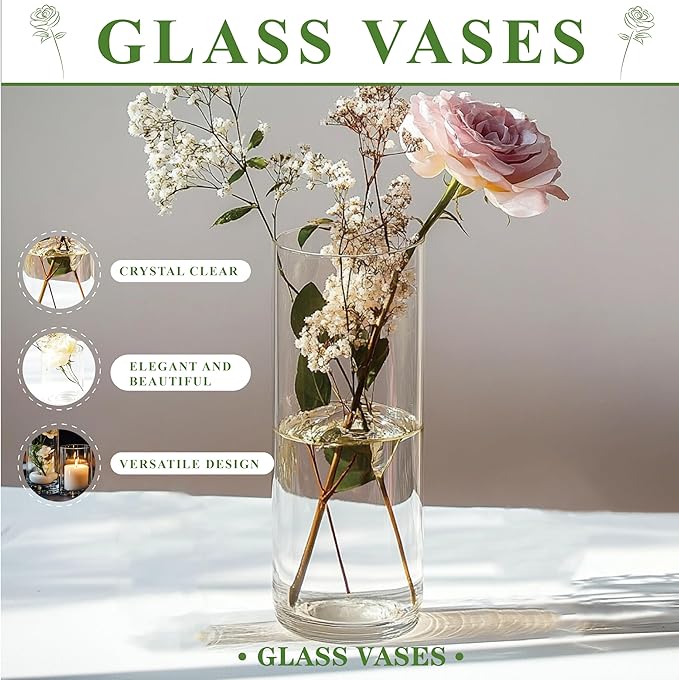 20 Pack Glass Cylinder Vase for Centerpieces, 7.48 and 7.87 inch Candle Flower Vase for Party, Wedding, Banquet Decoration,