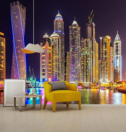 Mural Wallpaper Large City Night View Wall Mural for Bedroom Living Room TV Background Sofa Wall（Not Peel and Stick）