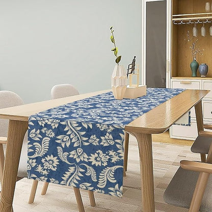 Vintage Floral Table Runner, Rustic Blue White Paisley Flower Boho Farmhouse Decor Table Runner for Kitchen Dining Home Party Decor, 13x120 Inch
