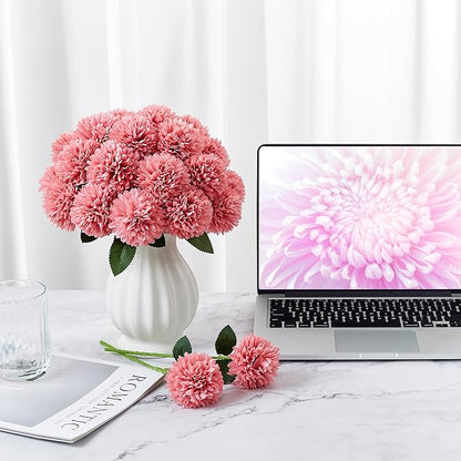 SITUMEIZI 12 Pcs Pink Artificial Chrysanthemums Flowers Ball Flower Fake Mums Silk for Wedding Home Kitchen Decoration Floral Arrangement