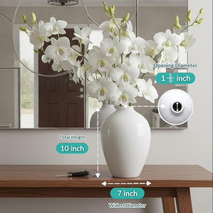 Willowy 10 Inch Elegant Glossy Porcelain Vase - White Ceramic Vase, Large Ceramic for Vases Home Decor, Tall White Decorative Vases for Pampas Grass