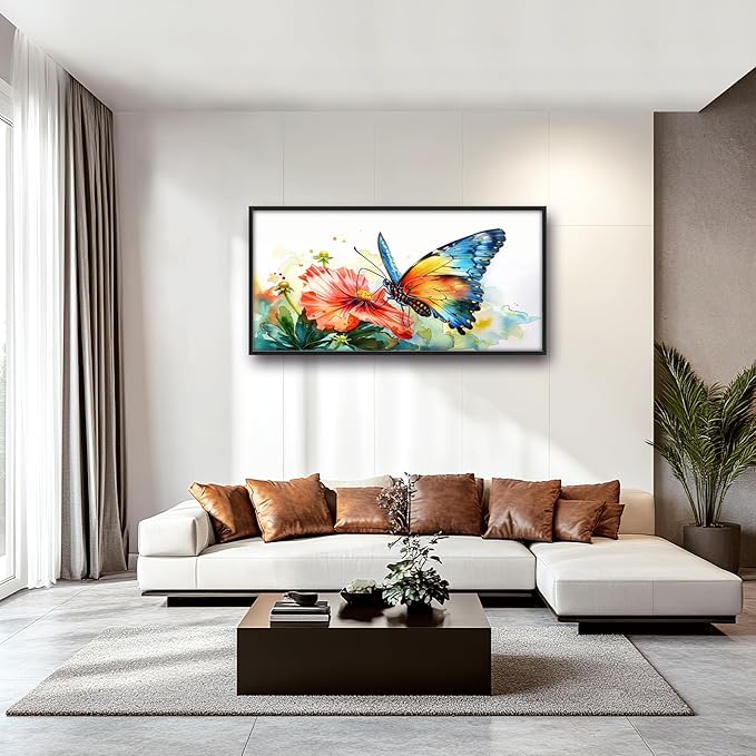 Framed Large Pictures Wall Art for Living Room, Butterfly Oversized Wall Decor Colorful Butterfly Floral Canvas Print Painting Modern Extra Large Framed Artwork for Bedroom Office 60"x30"