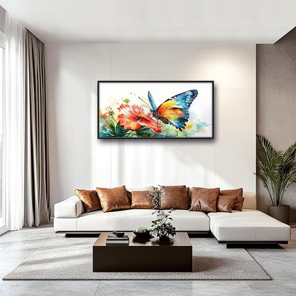 Framed Large Pictures Wall Art for Living Room, Butterfly Oversized Wall Decor Colorful Butterfly Floral Canvas Print Painting Modern Extra Large Framed Artwork for Bedroom Office 60"x30"