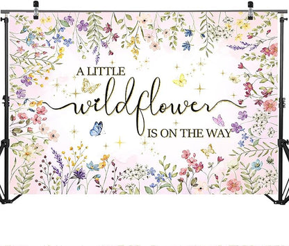 Mocsicka Wildflower Baby Shower Backdrop A Little Wildflower is On The Way Girl Baby Shower Decorations She is a Wildflower Photoshoot Background Banner (7x5ft)