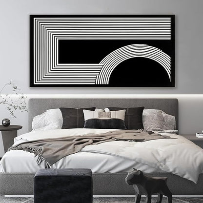 TAIJXAGSG Large Abstract Wall Art Black And White Wall Art Geometric Line Print Painting Artwork Canvas Art Wall Decor Simple Picture Artwork For Living Room Bedroom Office Home Decor 29"X 58"