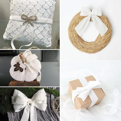 White Velvet Ribbon - 5/8 Inch x 5 Yards for Gift Wrapping, Crafts, Christmas Decor, Bow Making, Vintage Fabric