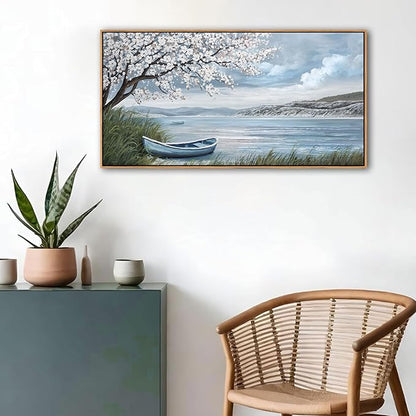 KLAKLA Large Canvas Art Plum Blossom Lake White Wall Decor Living Room Bedroom Picture Over Bed Framed Artwork for Wall Modern Canvas Paintings Office 20x40 Inches