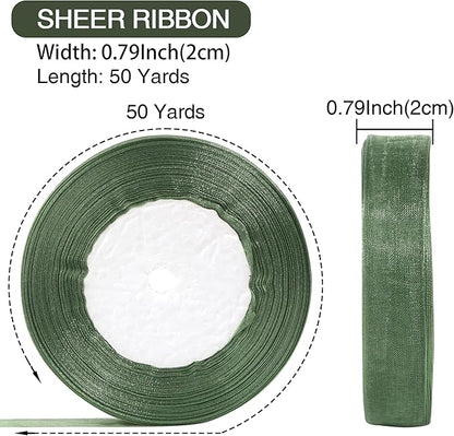 3/4 Inch x 50 Yards Sheer Organza Ribbon Chiffon Ribbon for Gift Wedding Flower Bouquet Wrapping Decorations Crafts (Sage Green)