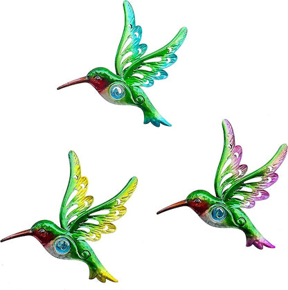 Metal Hummingbird Wall Decor, Wall Art Christmas Sculpture for Patio Fence, Set of 3, 9 Inch, Christmas Indoor Outdoor Gift for Family