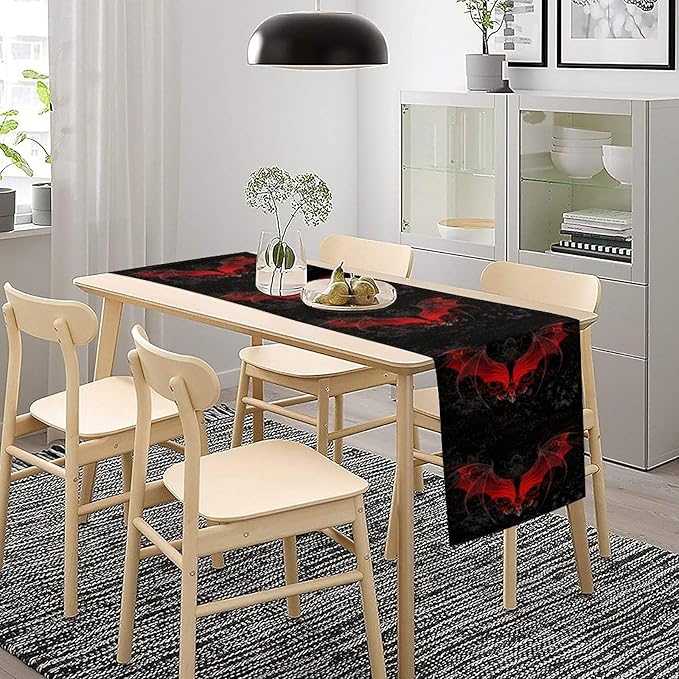 Gothic Table Runner,Red Bat Pattern Table Runner for Home Kitchen Table Dining Garden Farmhouse Wedding Party Decor 13x108 Inch