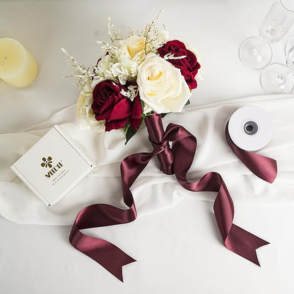 MEEDEE Satin Ribbon 2 inch Wide Double Faced Burgundy Ribbon for Christmas Tree, Crafts, Weddings, Flower Bouquet
