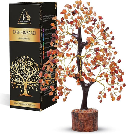 FASHIONZAADI Carnelian Healing Crystal Handmade Bonsai Tree for Positive Energy, Crystal Tree of Life Home and Office Feng Shui Decor, Good Luck, Money, Christmas Decor, Birthday Gifts for Women, Mom