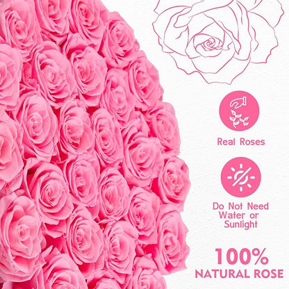 Forever Flowers, 27 Roses in A Box, Real Preserved Roses, Birthday Gift for Women, Anniversary, Mother's Day - Pink Rose