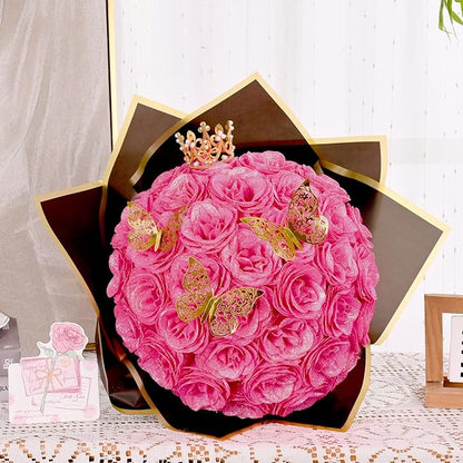 Waipfaru Glitter Roses Bouquet, DIY Fake Flowers Bouquet, Hot Pink Artificial Flower, Valentines, Anniversary, Engagement, Wedding, 36 Pcs