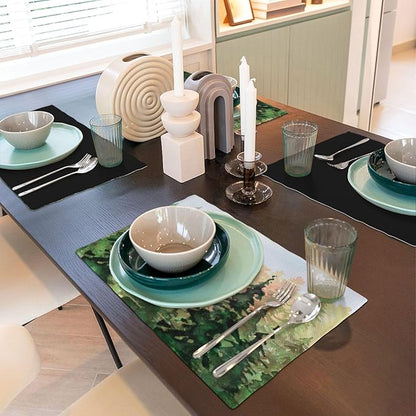 Green Forest Placemats Set of 6,Watercolor Tree Spring and Summer Kitchen Living Room Table Decor Dinner Mat 12x18 Inch 6 PCS, Style-8