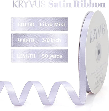 Lilac Mist Satin Ribbon, Double Faced 3/8 Inch X 50 Yards Lilac Mist Ribbon, Premium Satin Ribbon for Gift Wrapping, Crafts, Hair Bow Making, Sewing, Flower Bouquet, Wedding Party Decor