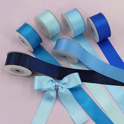 Double-Face Blue Satin Ribbon for Gift Wrapping, Wedding, Baby Shower, Boy 6 Colors Satin Ribbon 1" X 5 Yard Each Total 30 Yds Per Package