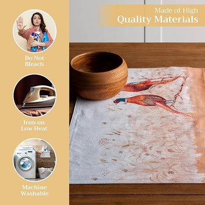 Maison d' Hermine Placemats Set of 4 100% Cotton Washable Cloth Place Mats, Reusable Table Mats for Thanksgiving Christmas Decorations Kitchen Dining Party Wedding (Faisan D'Automne, 13" x 19")