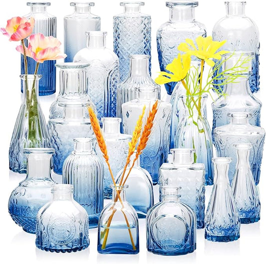 Brajttt Bud Vase Set of 25, Dark Blue Vases, Glass Bud Vases in Bulk, Small Vases for Mini Flower Vase Set, Cute Vintage Glass Set for Flower,Wedding,Home,Centerpiece Table Decorations