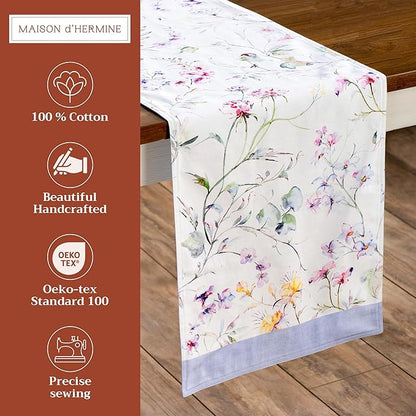 Maison d' Hermine Table Runner 100% Cotton Double Layer Table Runners 72 inches Long Decorative for Home Kitchen Dining Party Wedding Bridal Shower Spring Summer (Summer Floral, 14.50" x 72")