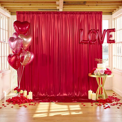 gogoparti 20x10FT Red Sequin Backdrop Curtain - 4 Panels of 5x10FT Wrinkle-Free Glitter Drapes for Photography, Birthdays, Weddings & Graduations