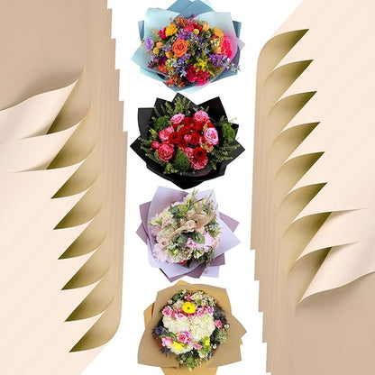 the florist Supply 20 Sheets Premium Flower Wrapping Paper | Waterproof Flower Wrapping Paper for Bouquets | Double Sided Floral Bouquet Sheets | DIY Gifts Colorblend Desert Sand