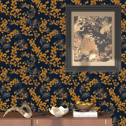 Boho Wallpaper Peel and Stick Leaf Wallpaper for Kitchen Vintage Contact Paper 17.5" x 393" Waterproof Vinyl Self Adhesive Dark Floral Wall Paper for Bedroom Walls Cabinet Locker Decor