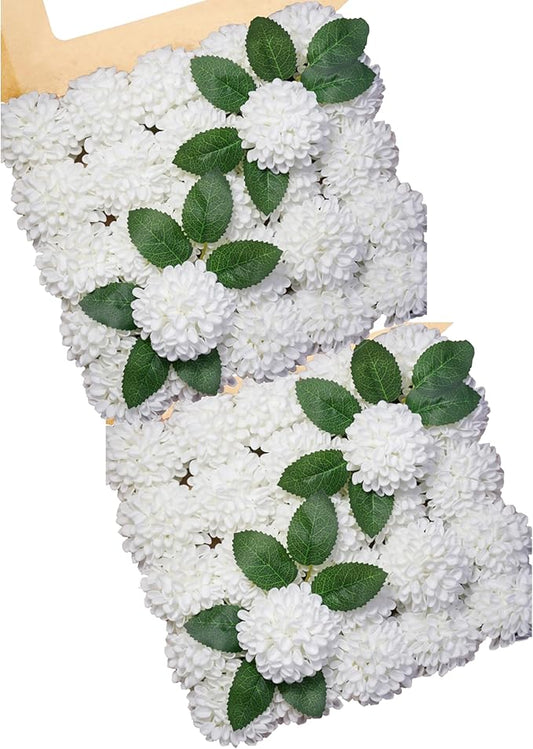 Artificial Dahlia Flowers, 50pcs White Fake Roses with Stem for DIY Wedding Bouquets Centerpieces Arrangements Bridal Shower Party Home Decorations