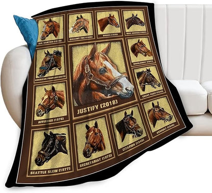 Racing Horses Blanket - Soft Warm Cozy Fleece Throw for Couch, Sofa, Bed - 60"x50" - Gifts for Girls, Boys, Men, Women, Kids, Adults