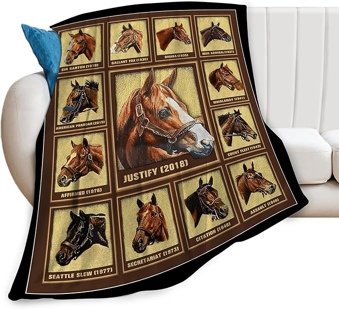 Racing Horses Blanket - Soft Warm Cozy Fleece Throw for Couch, Sofa, Bed - 50"x40" - Gifts for Girls, Boys, Men, Women, Kids, Adults
