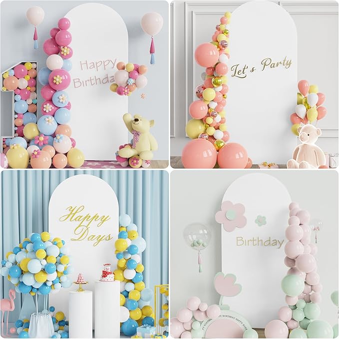Putros 6ft Metal Arch Stand with Cover White Spandex Fitted Wedding Arch Cover and Round Top Chiara Backdrop Set for Birthday Party Baby Shower Decoration