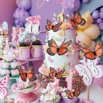 SAOROPEB 3D Butterfly Wall Decor, 24 Pcs Double Layer Butterfly Decorations for Party Decorations Locker Decor Refrigerator Decal, Reusable (Monarch)