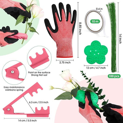 WILLBOND 207 Pcs Flower Arrangement Supplies Christmas Pink Florist Garden Tools Gift Kit for Women Include Bag Thorn Remover Rose Stripper Outdoor Hand Tools Stem Pruning Shear Gloves Stem Wire Etc