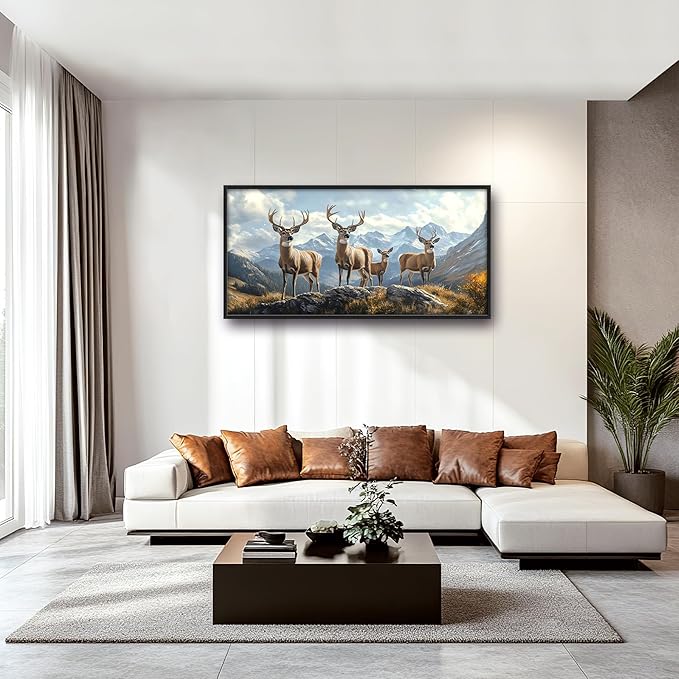 Mountain Elk Deer Large Wall Art Framed Farmhouse Wall Decor for Living Room Rustic Deer Pictures Oversized Canvas Print Painting Modern Extra Large Framed Artwork for Bedroom Office 60"x30"