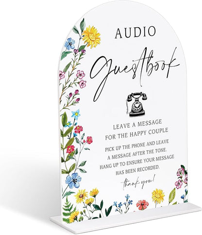 Acrylic Wedding Signs Audio Guest Book Sign for Reception, 6x8" Floral Themed Arch Acrylic Table Decor, Love Is In Bloom & Baby In Bloom Decorations for Baby Shower Bridal Shower Engagement