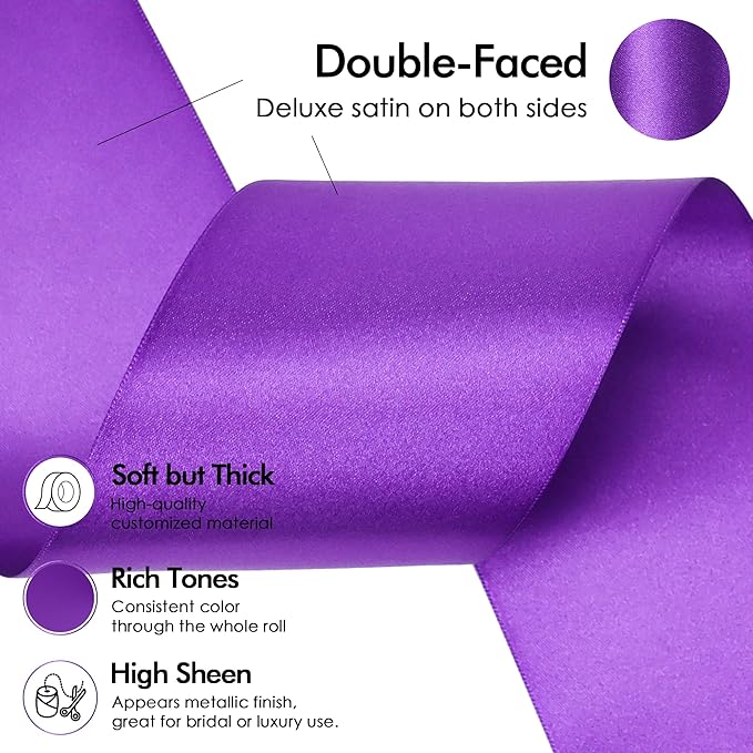 MEEDEE Purple Satin 3 Inch Ribbon Lux Double Faced Satin Ribbon Dark Purple Halloween Ribbons by 10 Yards Purple Ribbons for Christmas Tree, Flower Bouquet, Weddings, Bow Making