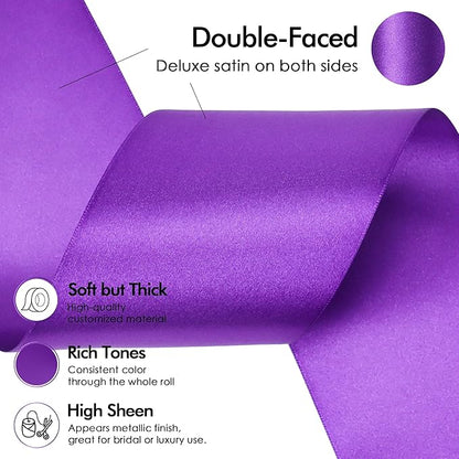 MEEDEE Purple Satin 3 Inch Ribbon Lux Double Faced Satin Ribbon Dark Purple Halloween Ribbons by 10 Yards Purple Ribbons for Christmas Tree, Flower Bouquet, Weddings, Bow Making