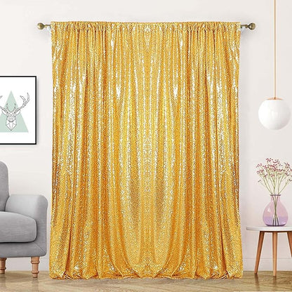 Gold Sequin Backdrop 10FTx10FT 1 Panel Glitter Curtain Backdrop Sparkle Background for Weddings Showers Christmas Festivals Photography Graduations