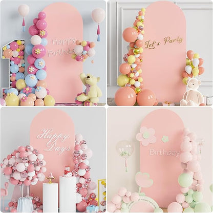Putros 6ft Metal Arch Stand with Cover Pale Pink Spandex Fitted Wedding Arch Cover and Round Top Chiara Backdrop Stand Set for Birthday Party Baby Shower Decoration