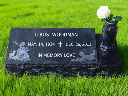 Black Granite Headstone with Vase for Memorialization,headstones for Graves Granite Memorial Stone 22X8X3inch