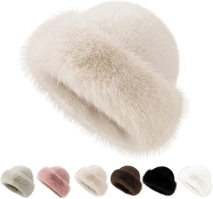Womens Winter Faux Fur Bucket Hat, Fluffy Fisherman Fuzzy Bucket Hat