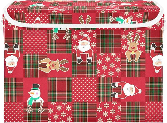 Christmas Baskets Collapsible Storage Bins with Lids, Christmas Snowman Santa Snowflake Storage Boxes Clothes Baskets for Organizing