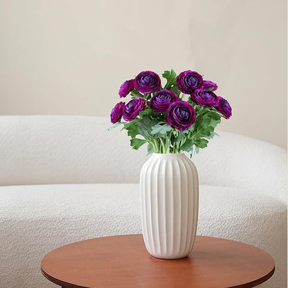 Artificial Ranunculus Flowers with Real Touch Stem, Silk Ranunculus Flowers (Purple, 10pcs)